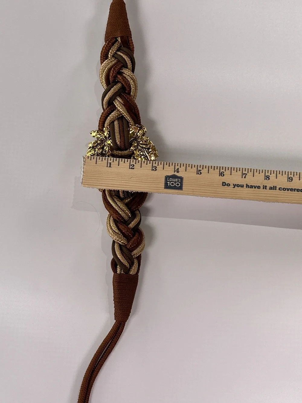 Leather Shop Braided Cord Belt Gold Leaf Buckle Metallic Rope Brown Gold L